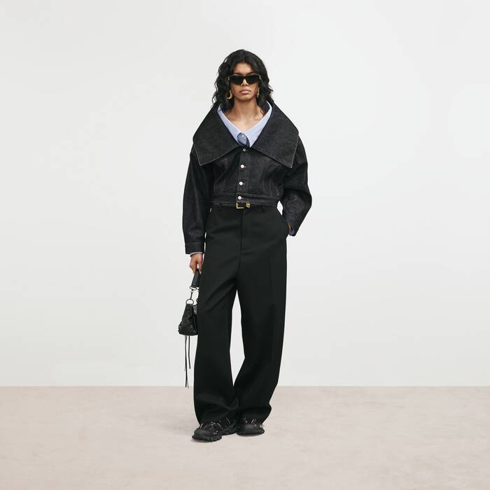 Chaqueta Boxy Con Cuello Alto  para Mujer en &Iacute;ndigo Bruto - Mujer | Balenciaga Espa&ntilde;a ES - Image 3