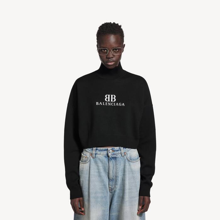 Women's Cropped Highneck in Black/white - Women | Balenciaga Canada EN - Image 1