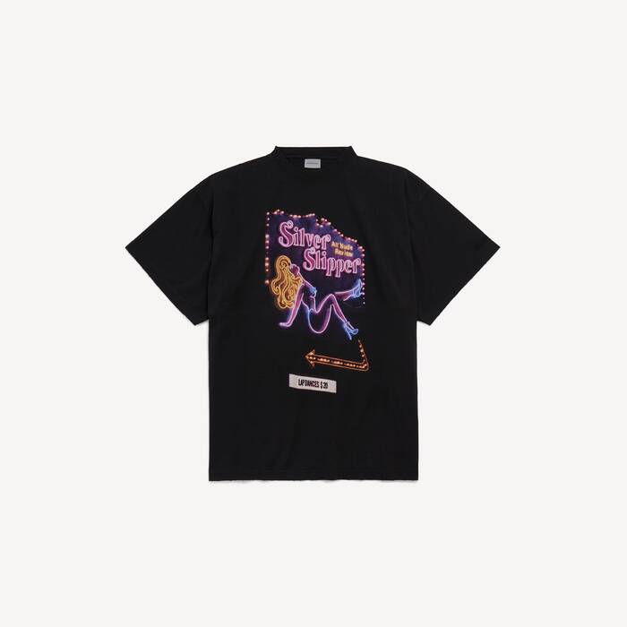 Men's Silver Slipper Oversized T-shirt in Black - Men | Balenciaga Republic Of Korea EN - Image 1