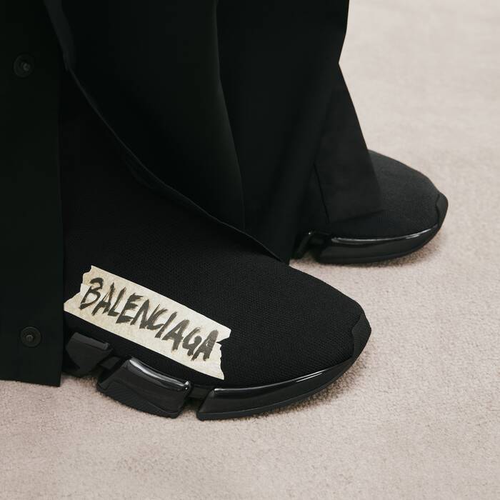 Men's Speed 2.0 Recycled Knit Sneaker in Black/yellow - Men | Balenciaga United States EN - Image 3
