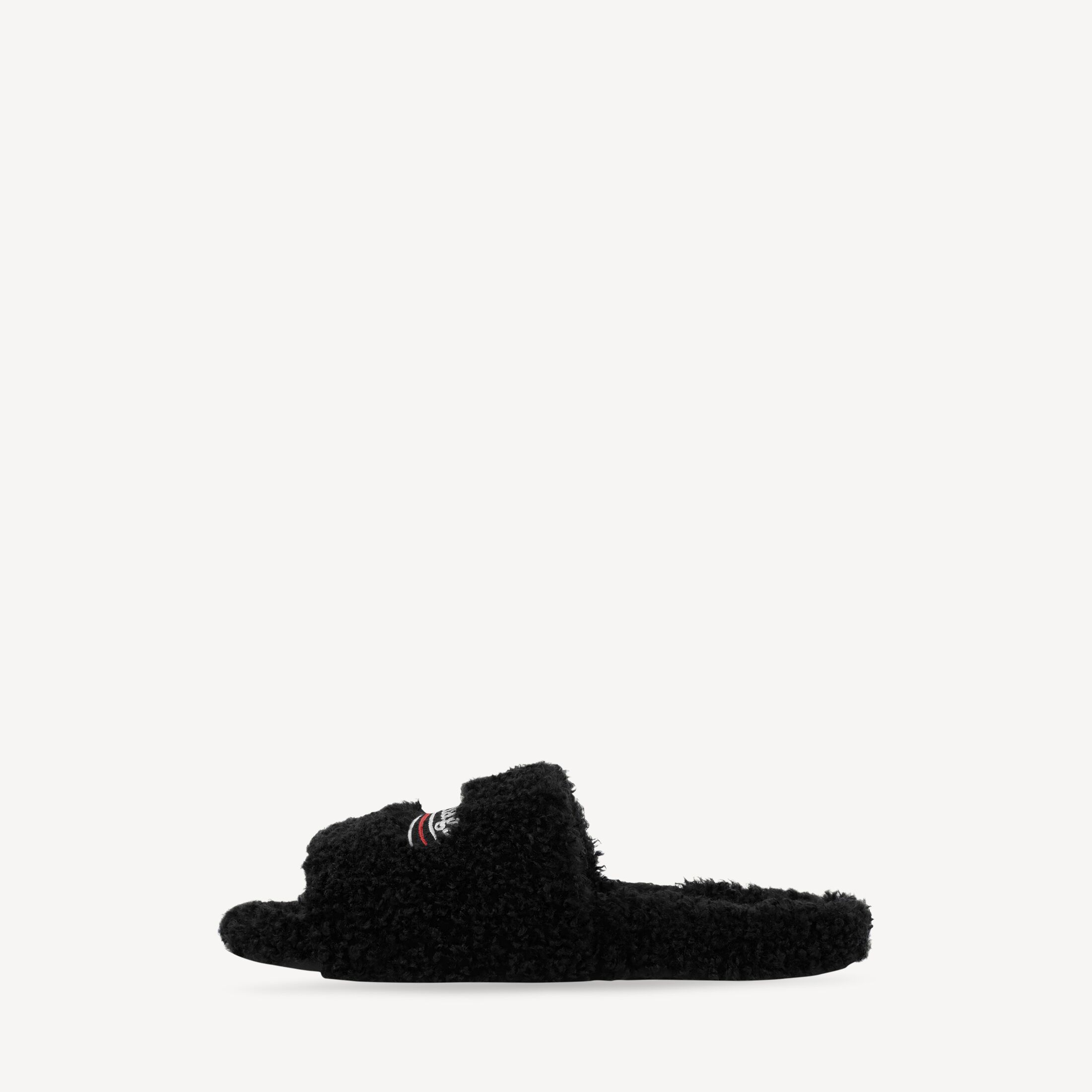 발렌시아가 남성 퍼리 오픈 뮬 블랙/화이트/레드 654747W14C21096