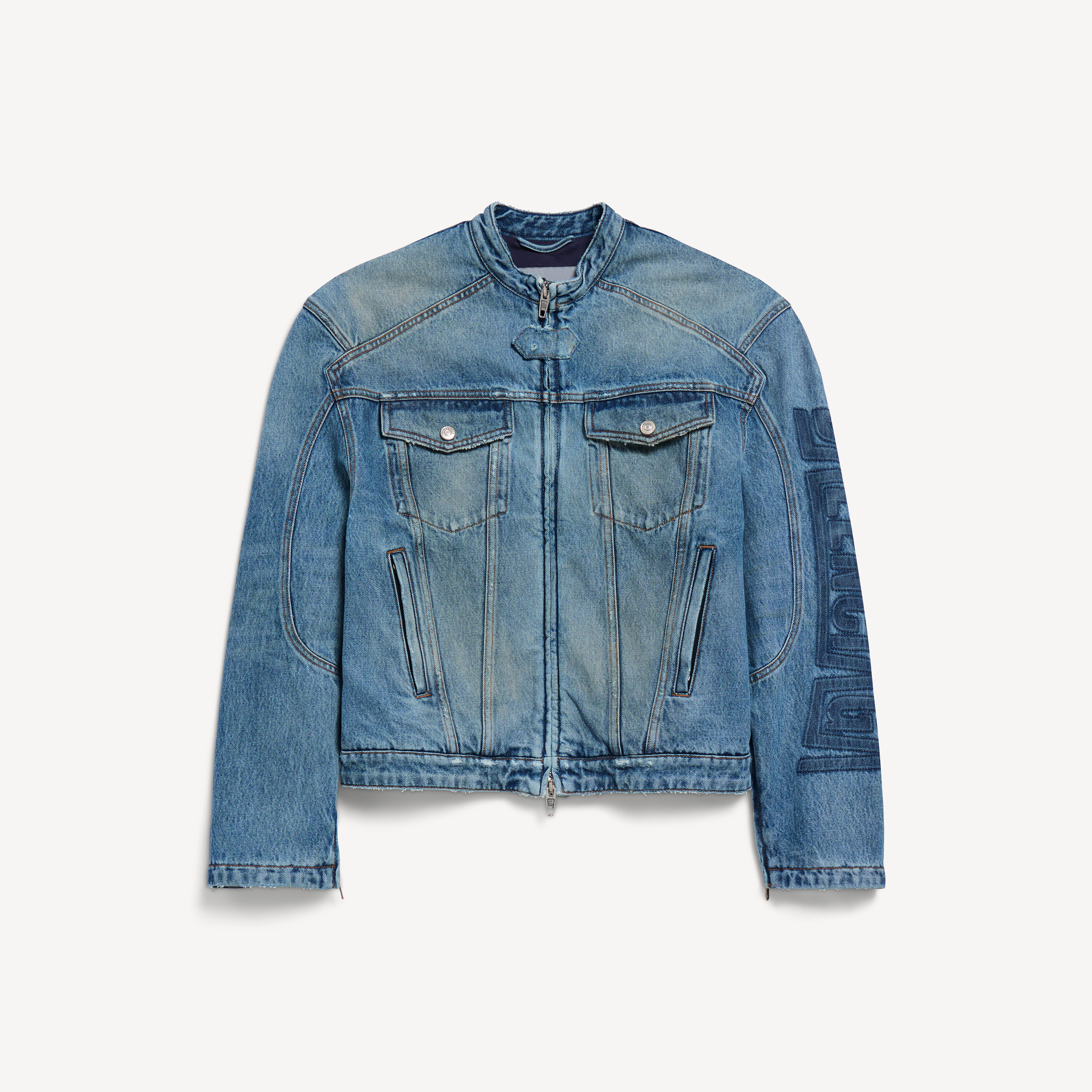Squeeze denim motorcycle jacket