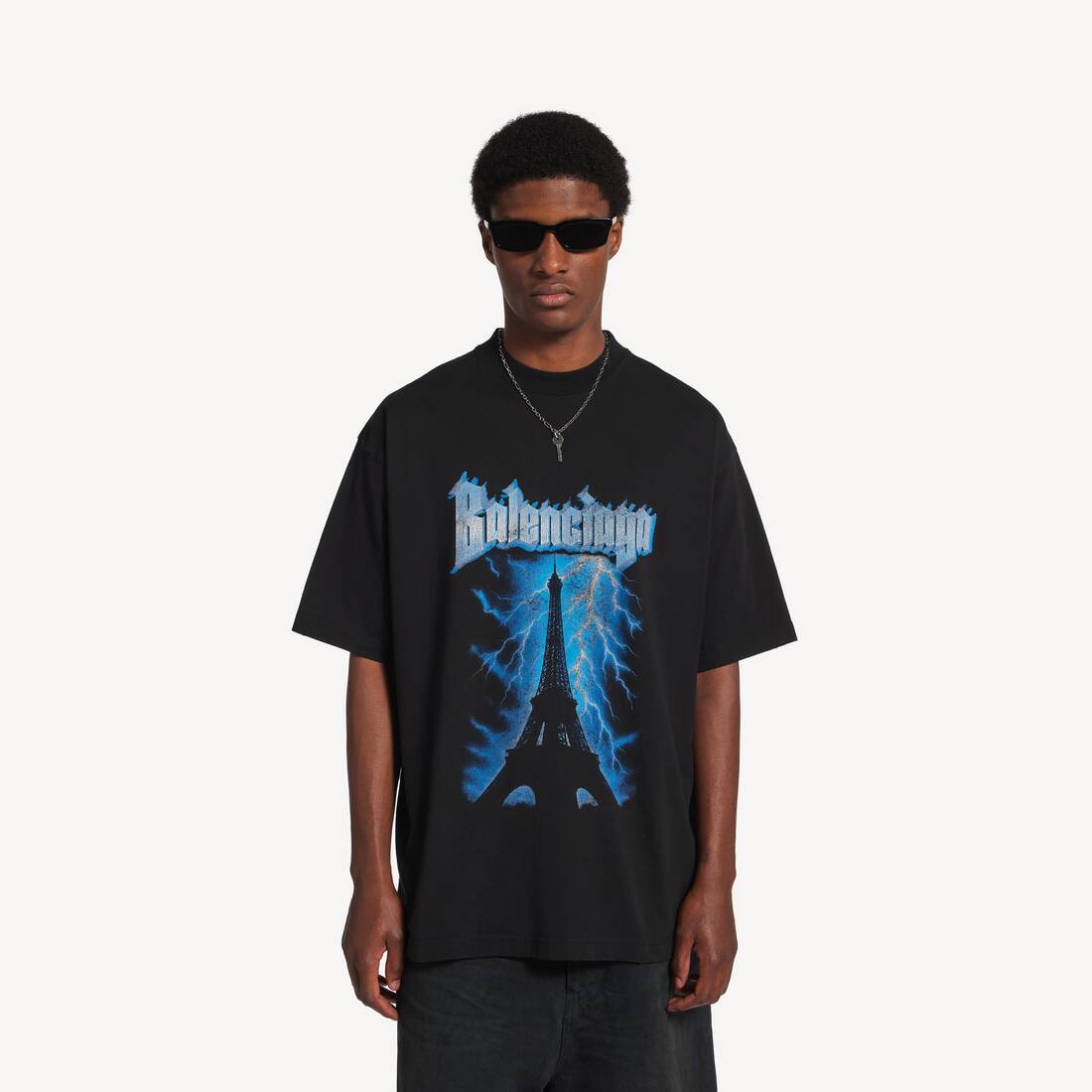 Men's Paris Thunderstorm Oversized T-shirt in Black | Balenciaga Australia EN - Image 5