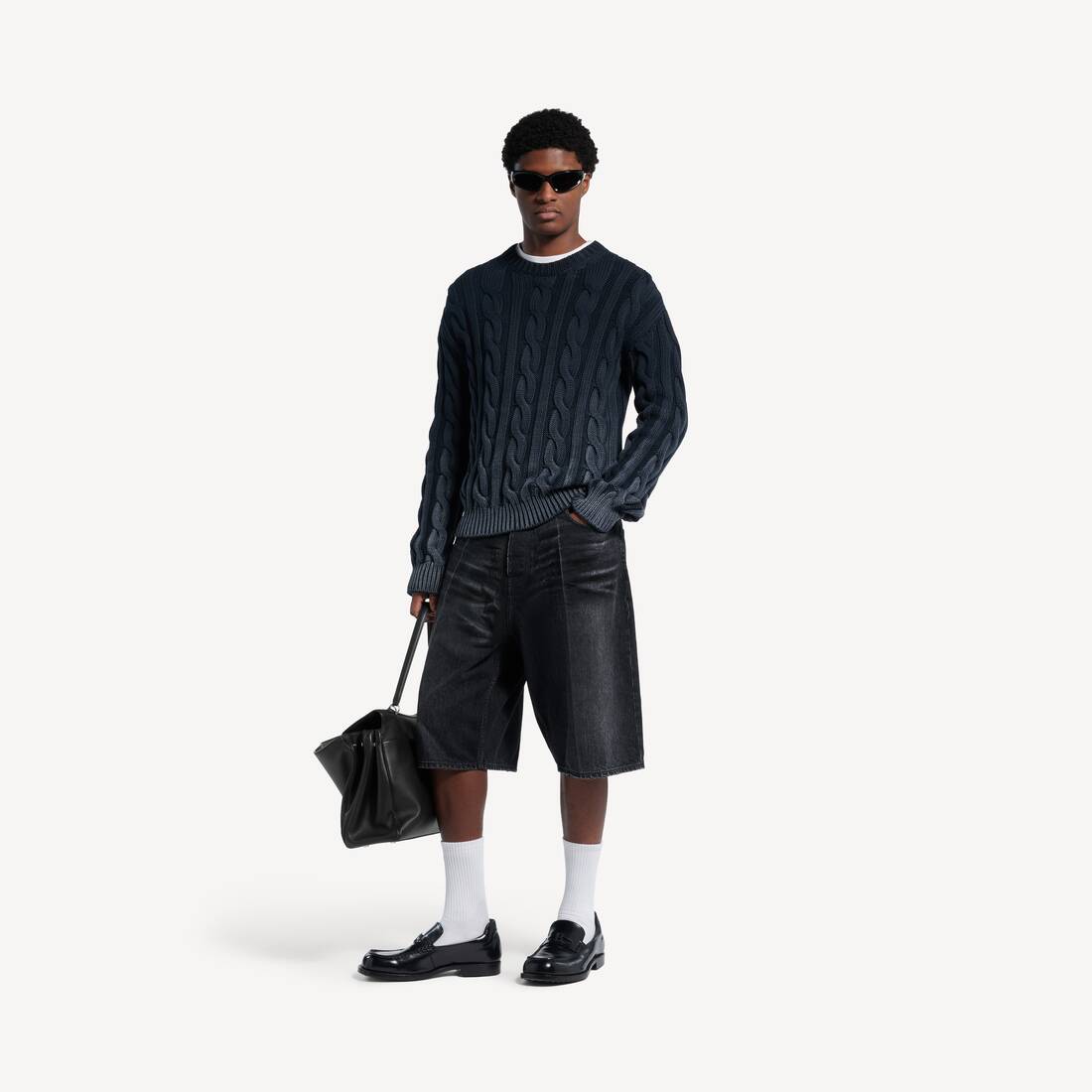 Men's Denim Stay Press Shorts in Black | Balenciaga Australia EN - Image 2