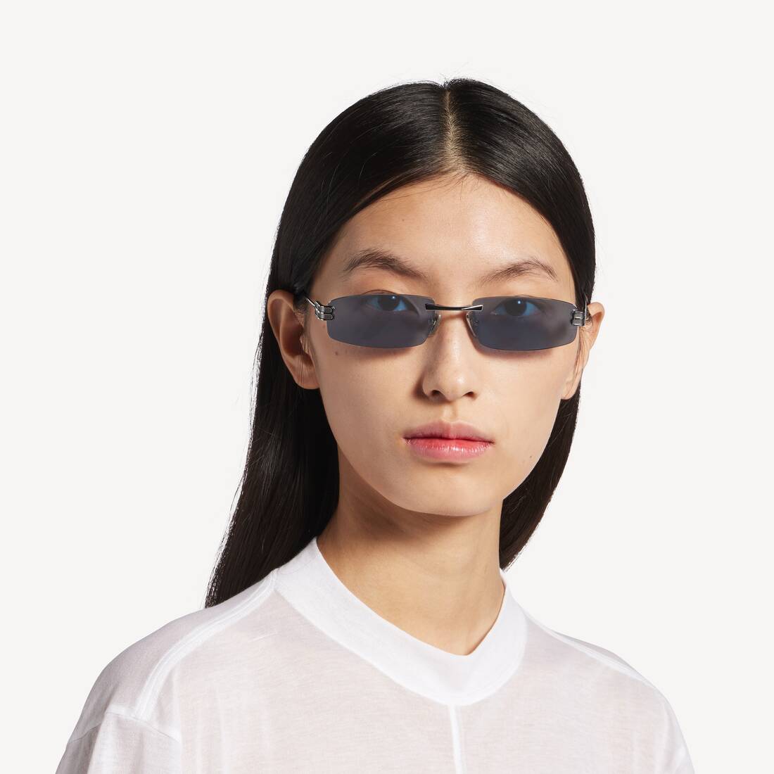 Women's Gossip Rectangle M Sunglasses in Dark Ruthenium/blue | Balenciaga United Kingdom EN - Image 6