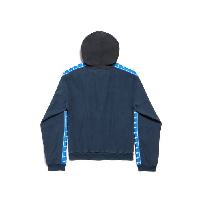 stripe patched hood zip-up hoodie
