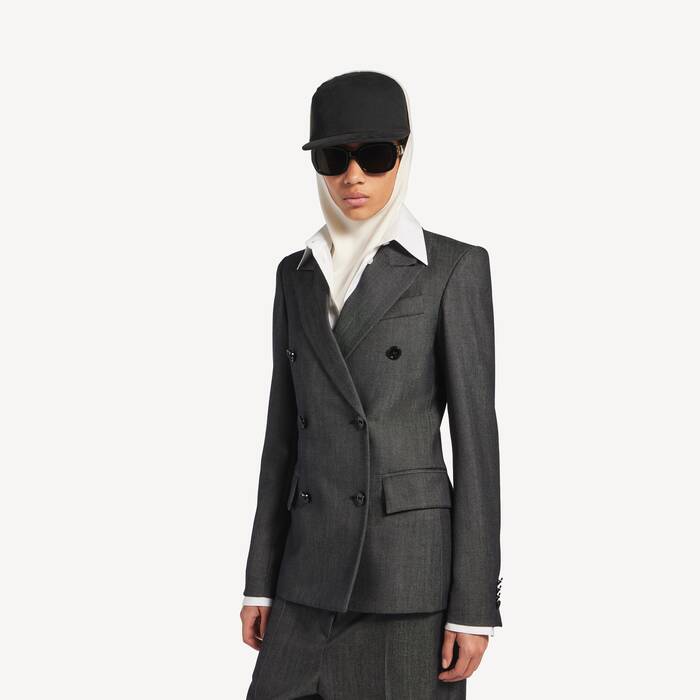 Women's Double-breasted Tailored Jacket in Dark Navy - Women | Balenciaga Denmark EN - Image 1