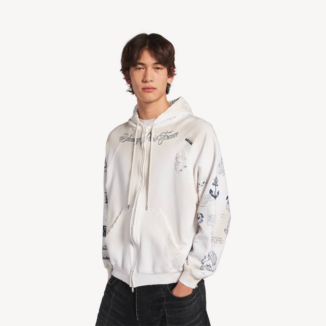 Men's Classic Ink Zip-up Hoodie in White | Balenciaga United Kingdom EN - Image 5