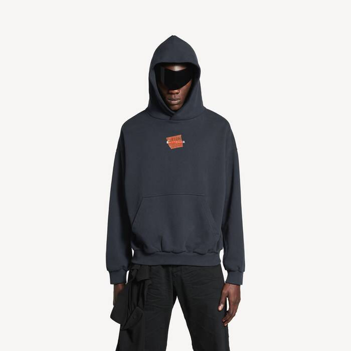 Hoodie Taped Balenciaga Back Fit Medium pour Homme en Noir D&eacute;lav&eacute; - Homme | Balenciaga Belgique FR - Image 1