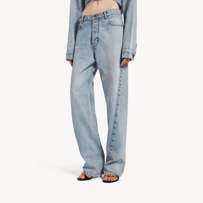 Women's Twisted Seam Jeans in Bleach Light Bleu - Women | Balenciaga Saudi Arabia EN - Image 3