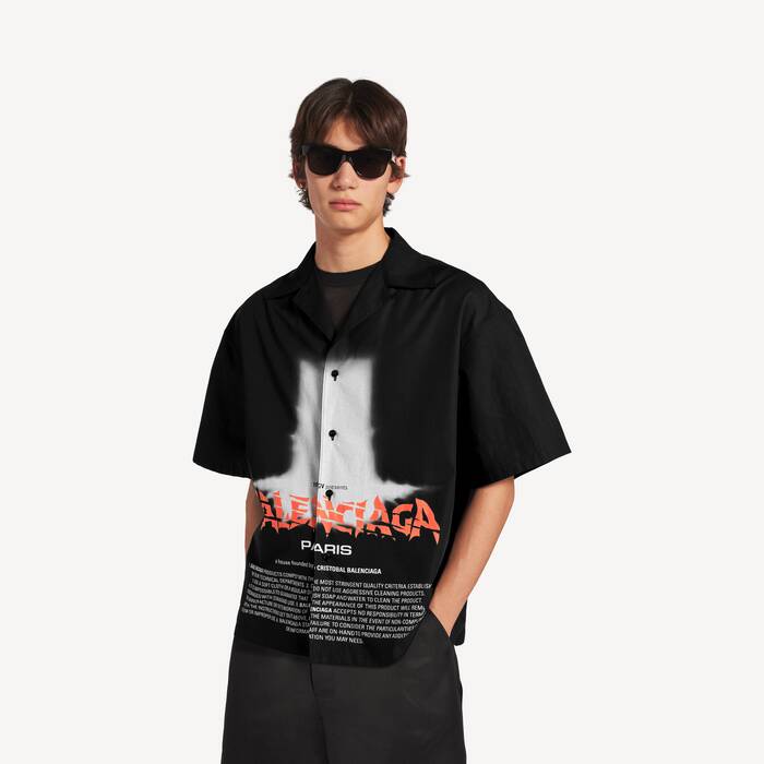Chemise Bowling &Agrave; Manches Courtes The Door pour Homme en Noir - Homme | Balenciaga France FR - Image 1