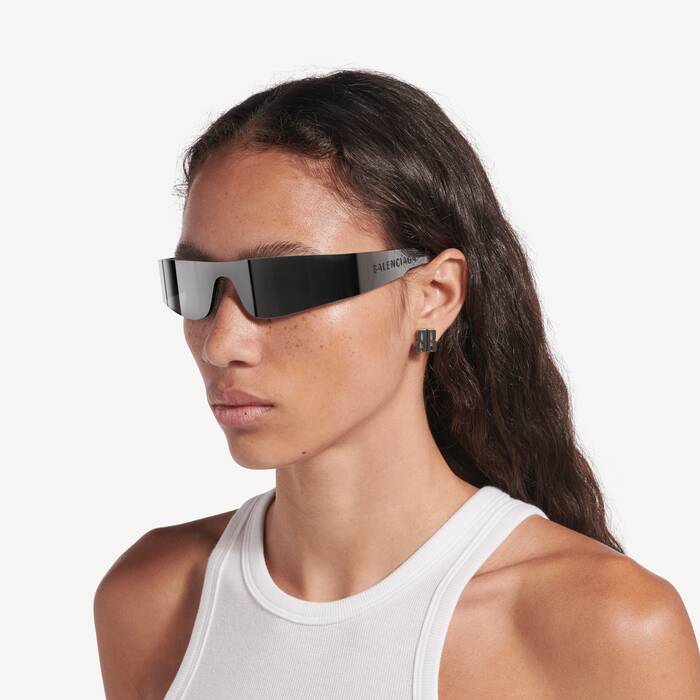 Mono Rectangle Sunglasses in Silver | Balenciaga Australia EN - Image 3