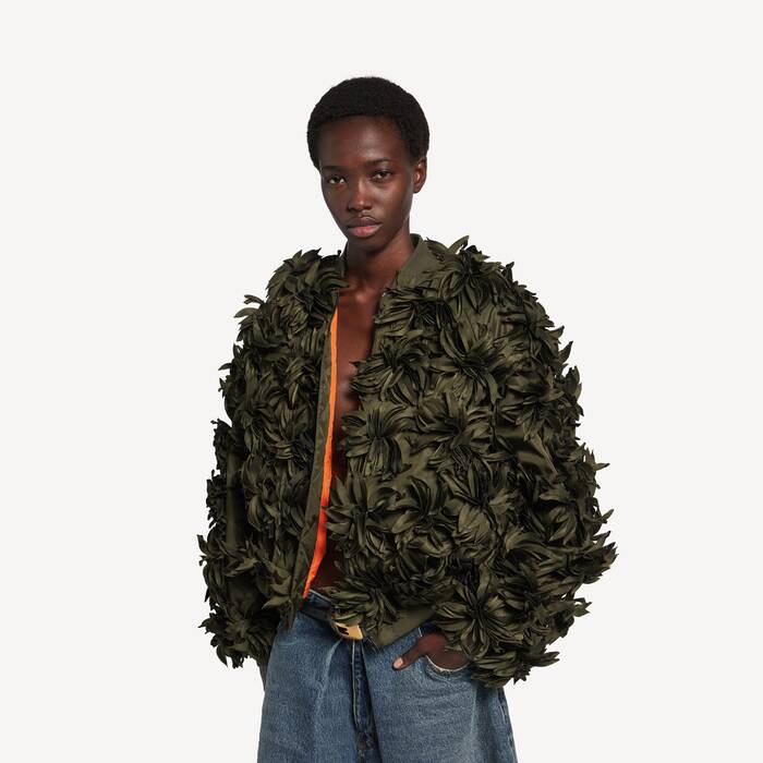 Women's Flowers Cocoon Bomber in Khaki - Women | Balenciaga Portugal EN - Image 1