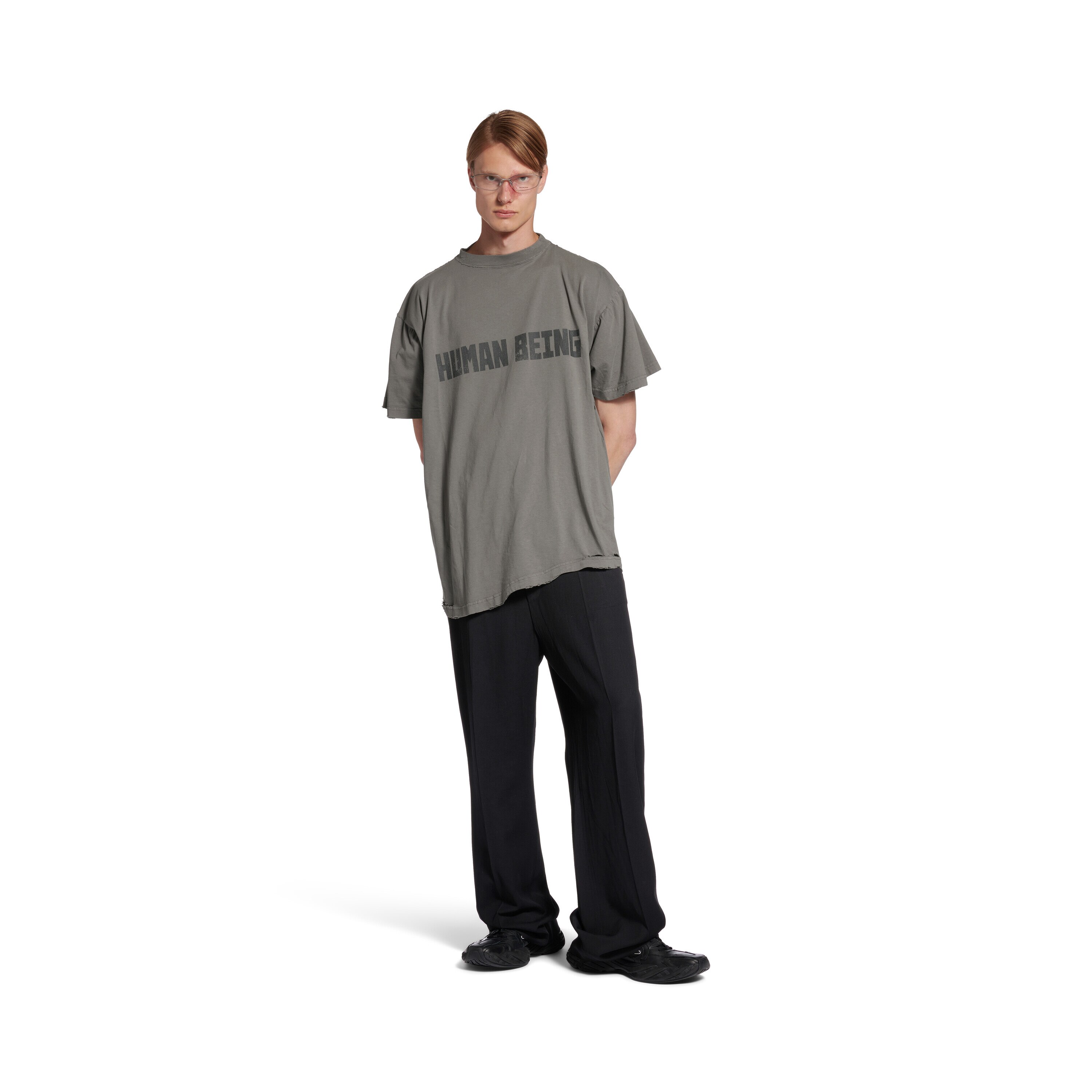 【存在感ある一枚】バレンシアガ Human Being Tシャツ Men's Human Being Shifted T-shirt in Dark Grey | Balenciaga US