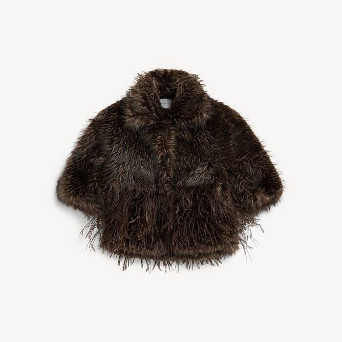 Women's Faux Fur Coat With Sequins Feathers Embroidery in Brown - Women | Balenciaga Thailand EN - Image 2