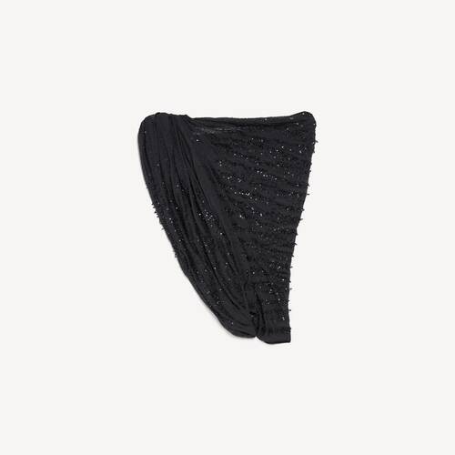 embroidered one shoulder draped top