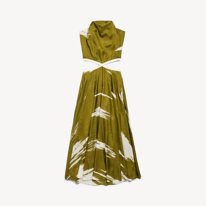 Women's Brush Scratch Cut-out Dress in Khaki - Women | Balenciaga United Kingdom EN - Image 1
