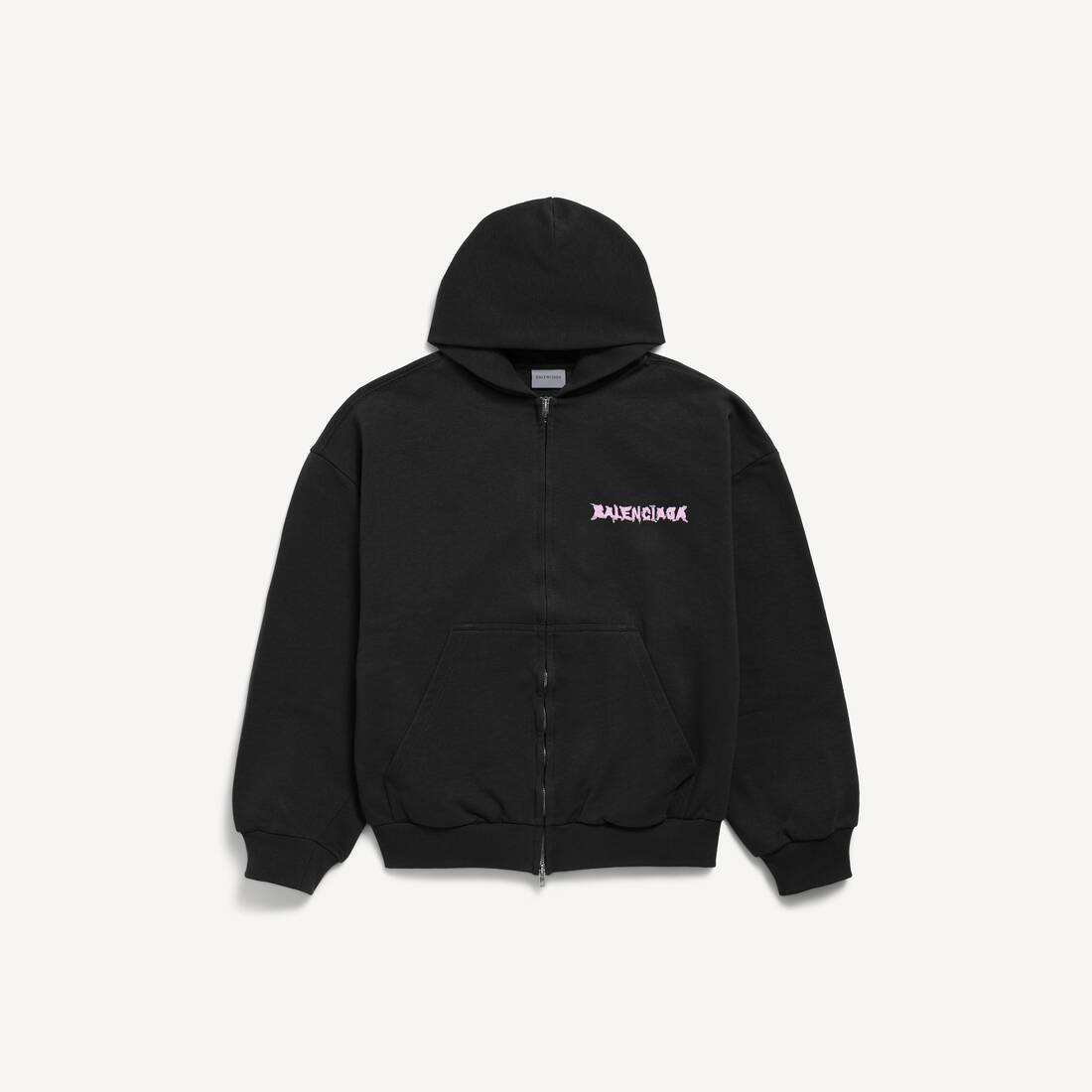 DIY BALENCIAGA BACK REGULAR FIT ZIP-UP HOODIE – Black