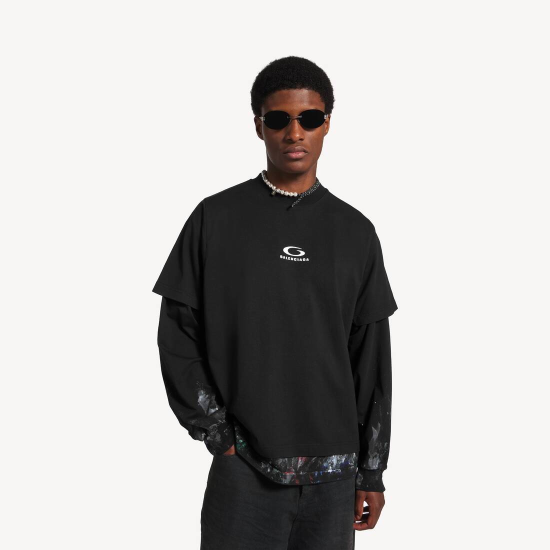 T-shirt Ibrida Doppia da Uomo in Nero | Balenciaga Italia IT - Image 5