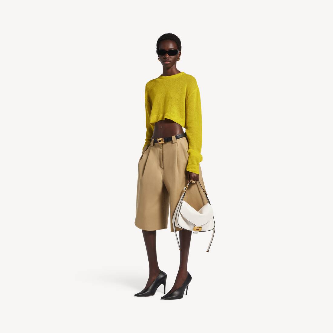 Women's Cropped Crewneck in Dark Yellow | Balenciaga Singapore EN - Image 2