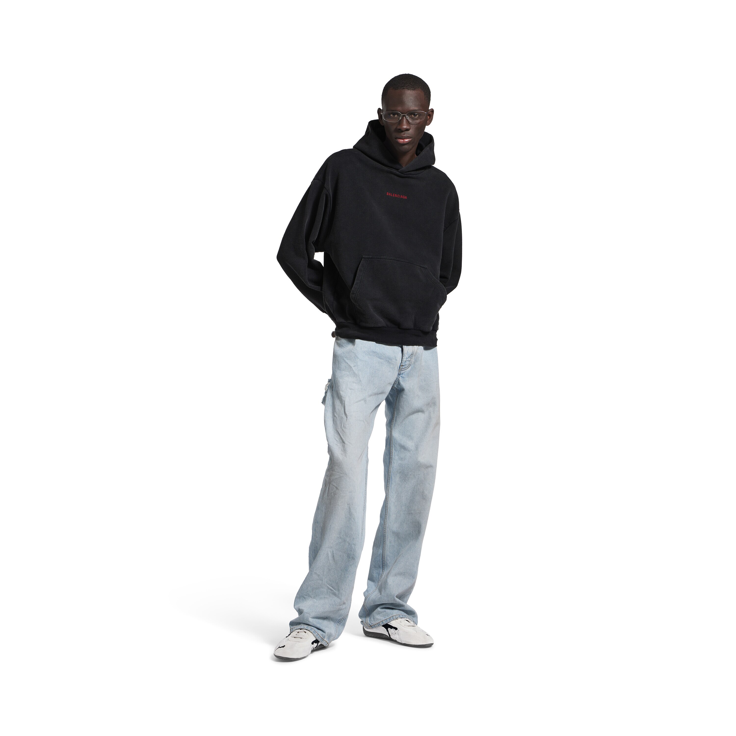 Men's New Balenciaga Back Hoodie Medium Fit in Light Grey
