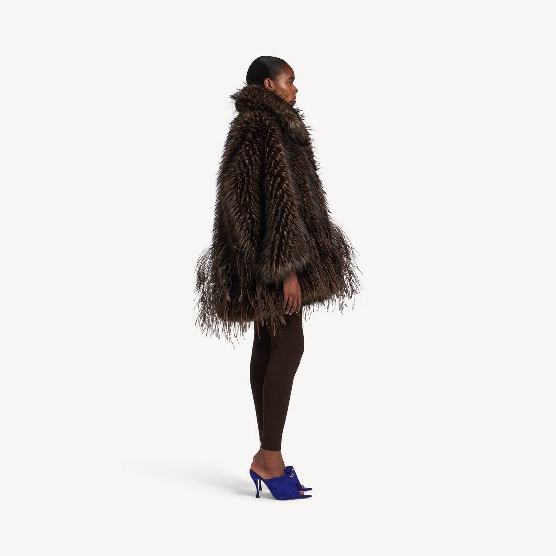 Women's Faux Fur Coat With Sequins Feathers Embroidery in Brown | Balenciaga Thailand EN - Image 3