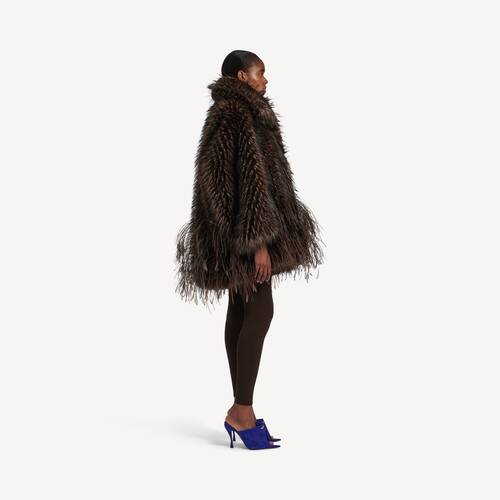 faux fur coat with sequins feathers embroidery