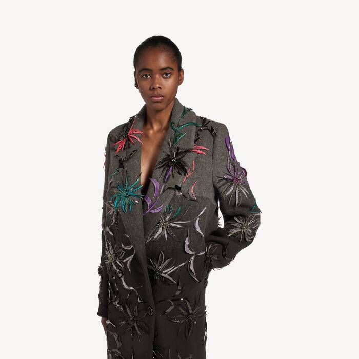 Women's Spotlight Flowers Maxi Coat in Black/grey/multicolor - Women | Balenciaga Taiwan Region EN - Image 3