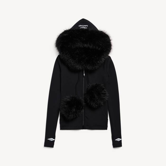 Women's Furry Zip-up Hoodie in Washed Black - Women | Balenciaga Lithuania EN - Image 1