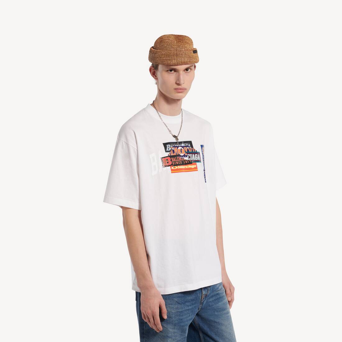 T-shirt Bumper Stickers Vestibilit&agrave; Media da Uomo in Bianco | Balenciaga Italia IT - Image 5