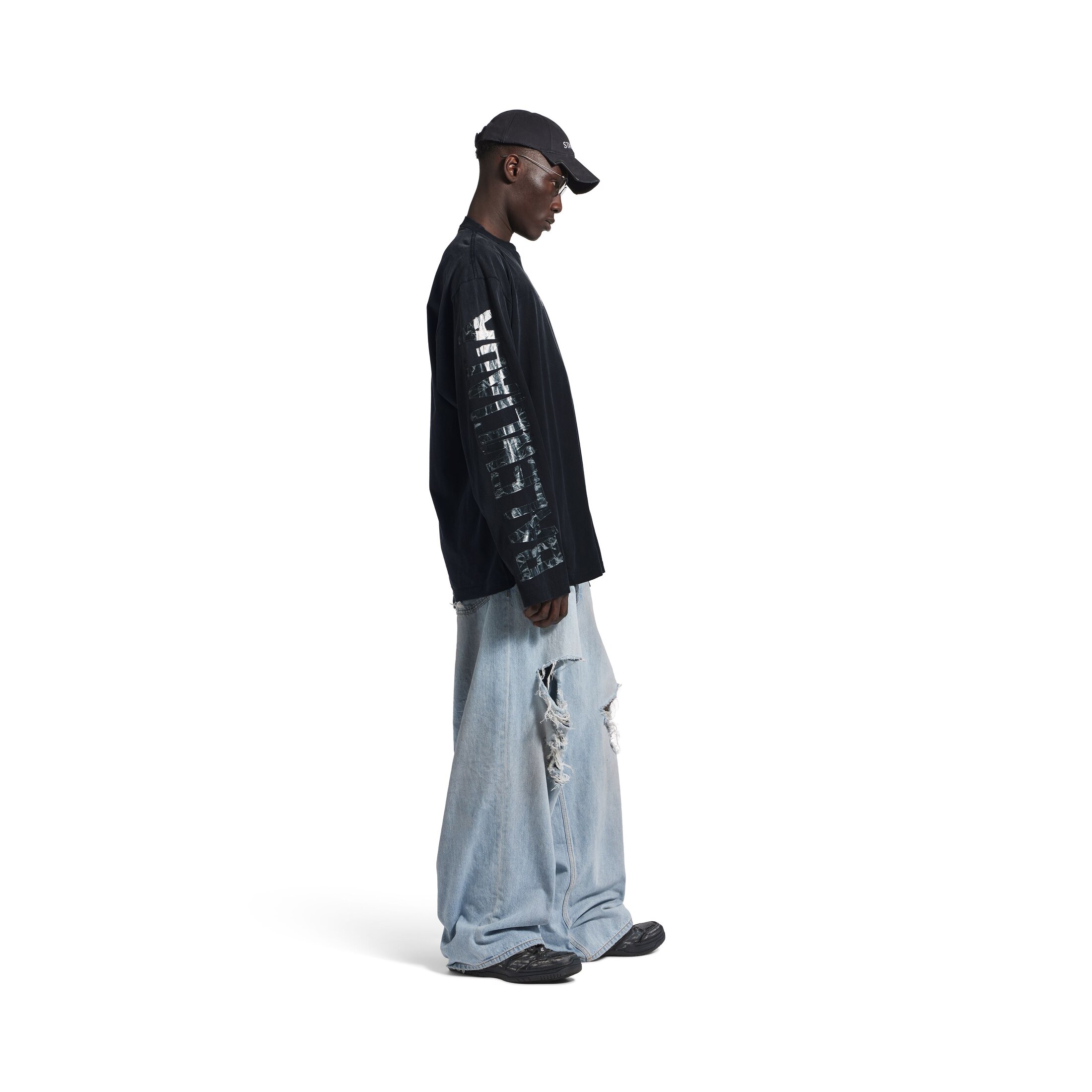 transparent tape shifted oversized long sleeve t-shirt