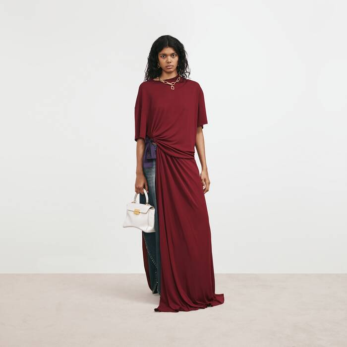 Women's Draped T-shirt Dress in Red - Women | Balenciaga United States EN - Image 1