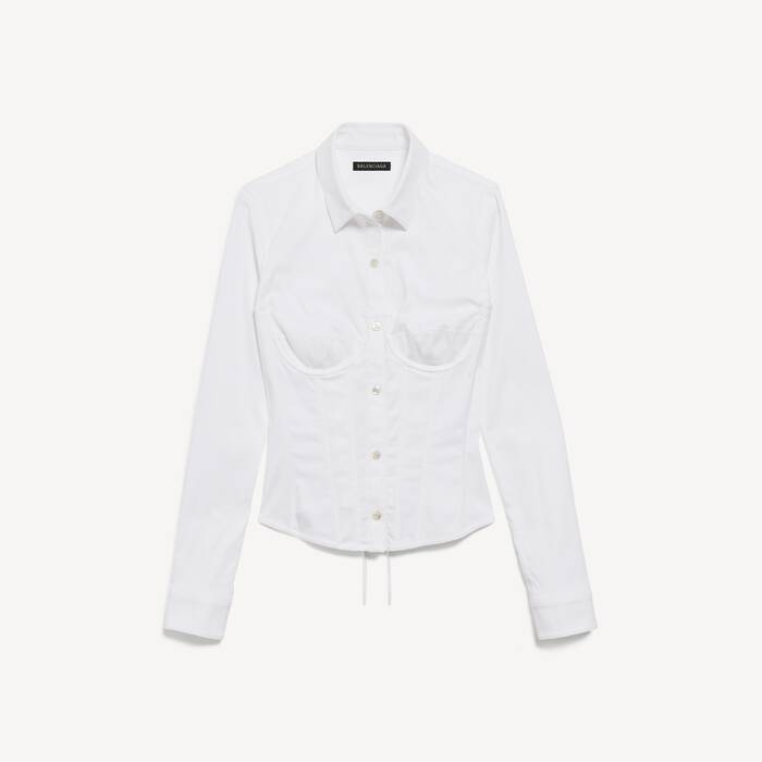 Women's Corseted Shirt in White - Women | Balenciaga Netherlands EN - Image 2