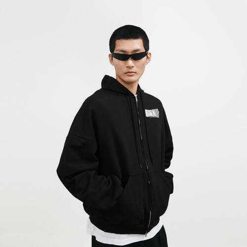 silver tape balenciaga back large zip-up hoodie