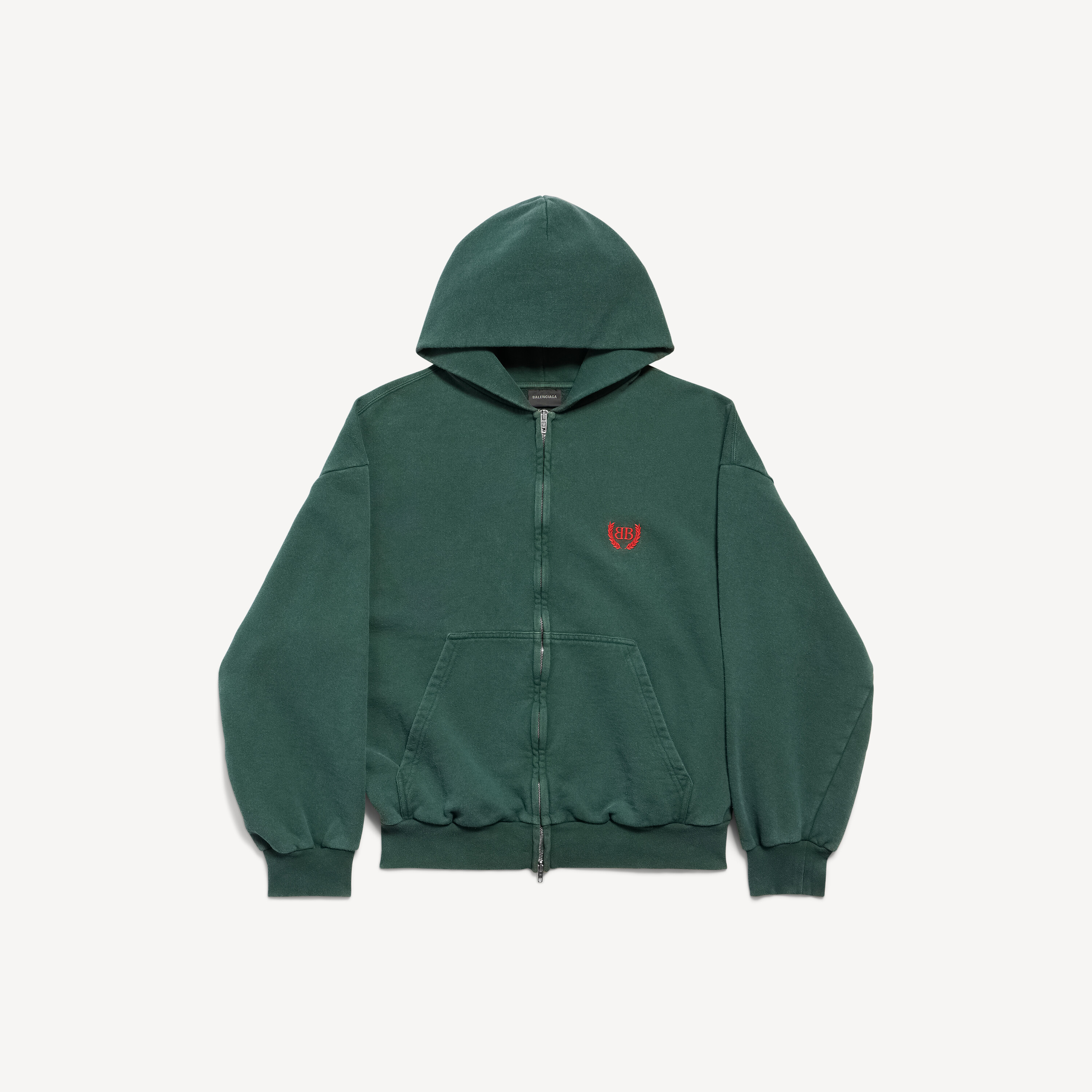 Men's Laurel Classic Zip-up Hoodie Regular Fit in Dark Green/red