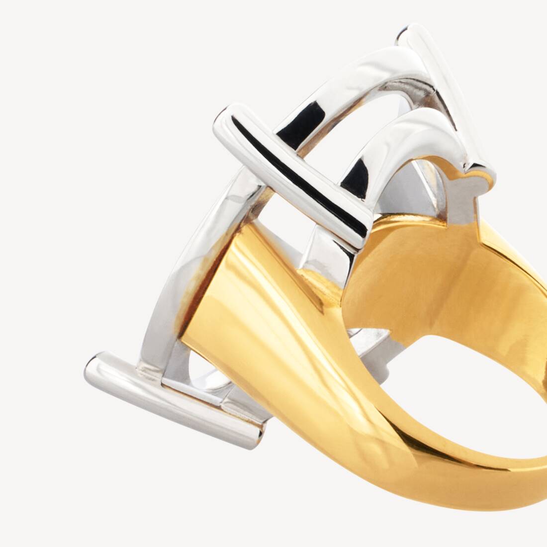 Women's Frame Oval Ring in Shiny Silver/shiny Gold | Balenciaga Hong Kong SAR EN - Image 3