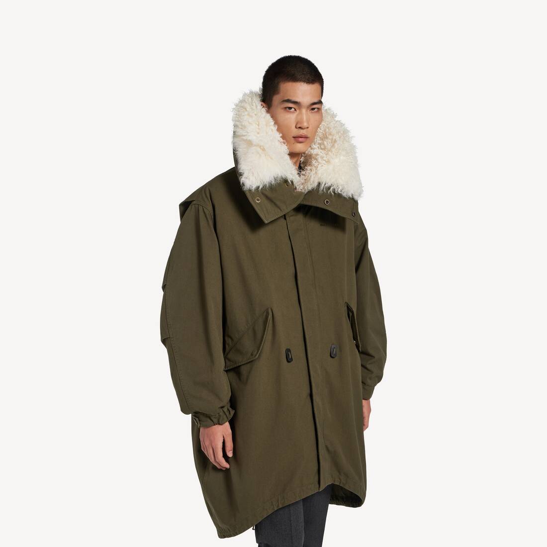 Men's High Collar Fishtail Parka With Shearling Detachable Lining in Khaki | Balenciaga United States EN - Image 5