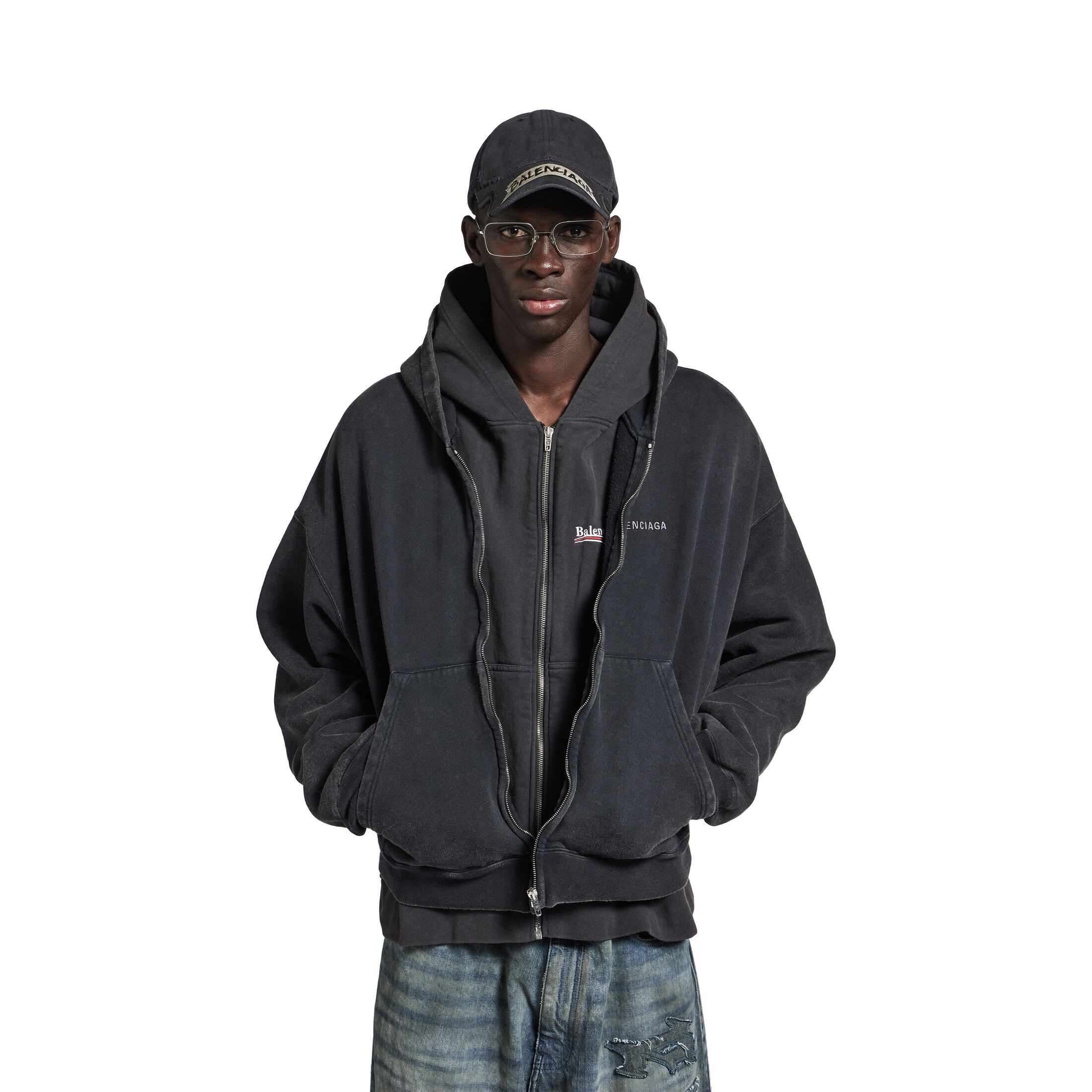 layered zip-up hoodie