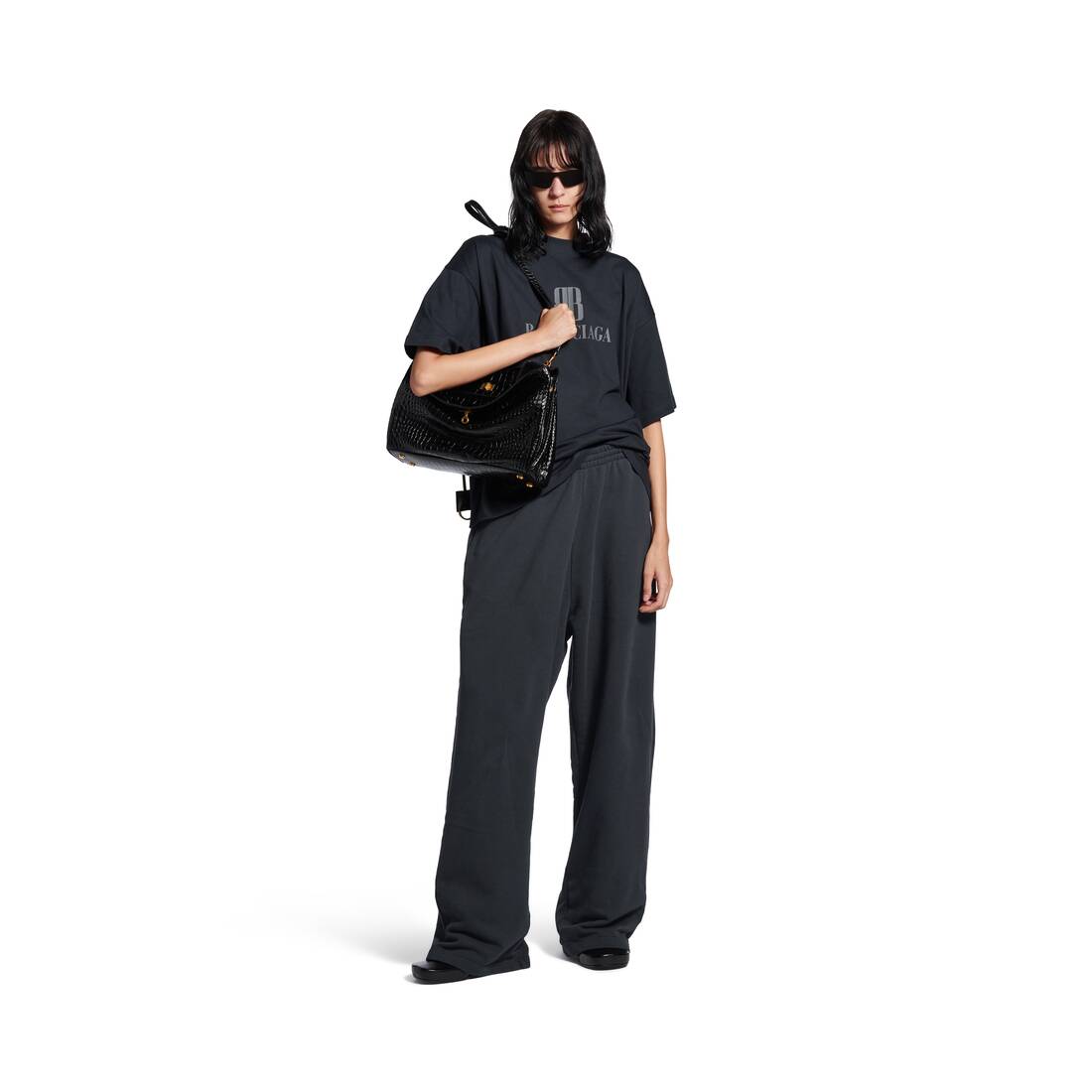 Pantalon Jogging Cropped Nano Bb pour Femme en Noir Délavé