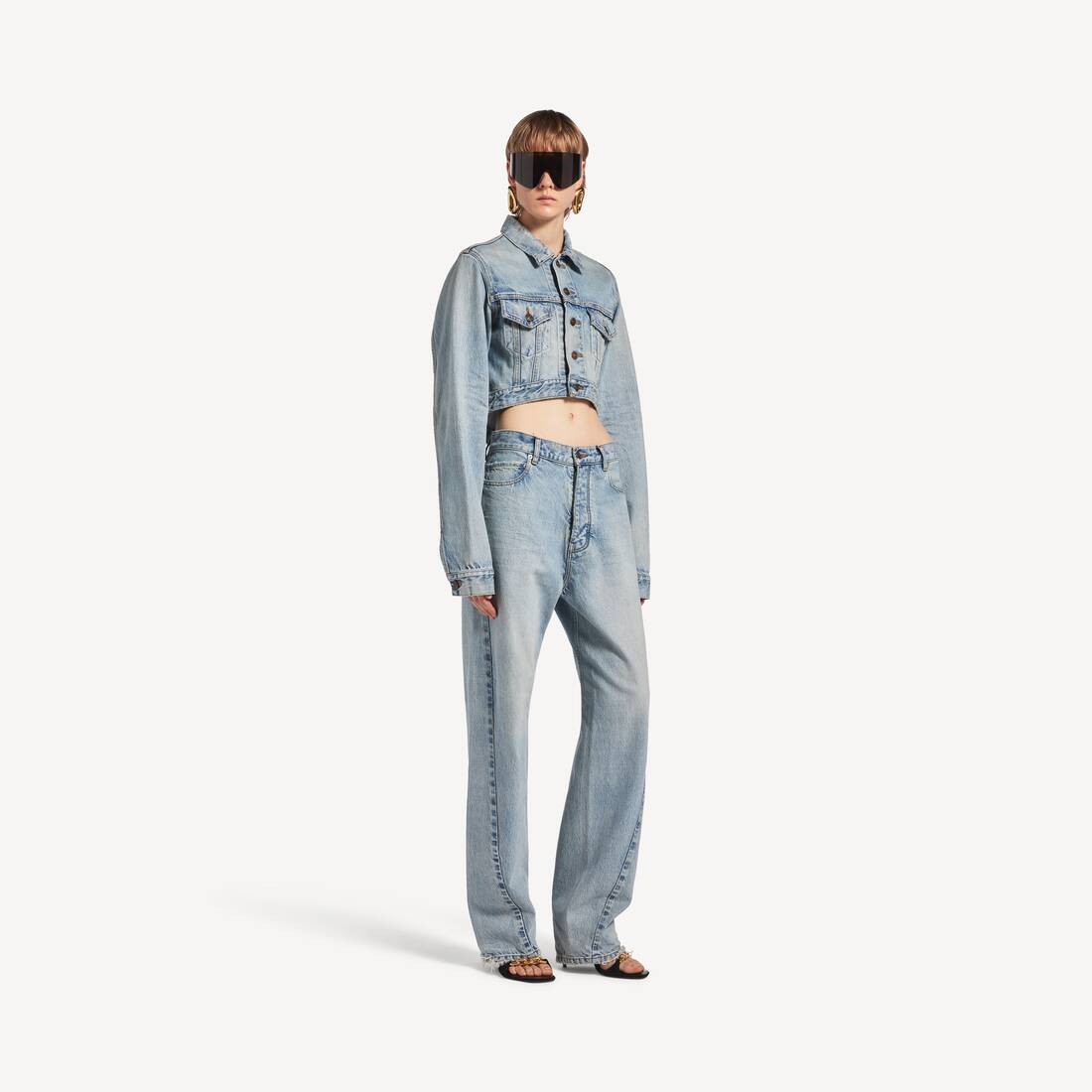 Veste Courte Incurv&eacute;e pour Femme en Bleu Clair D&eacute;lav&eacute; | Balenciaga Belgique FR - Image 2