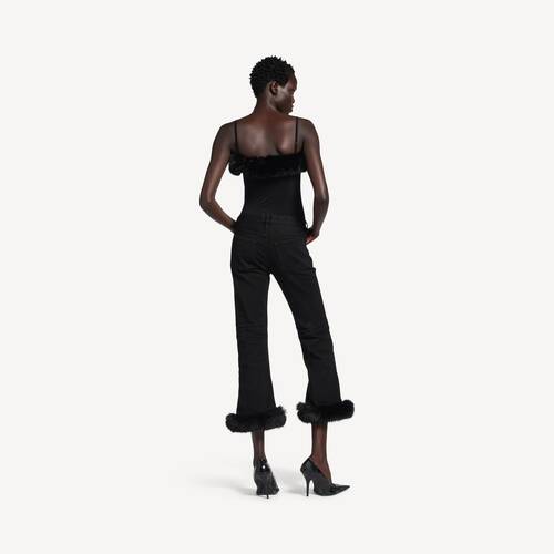 fur trim flared capri pants