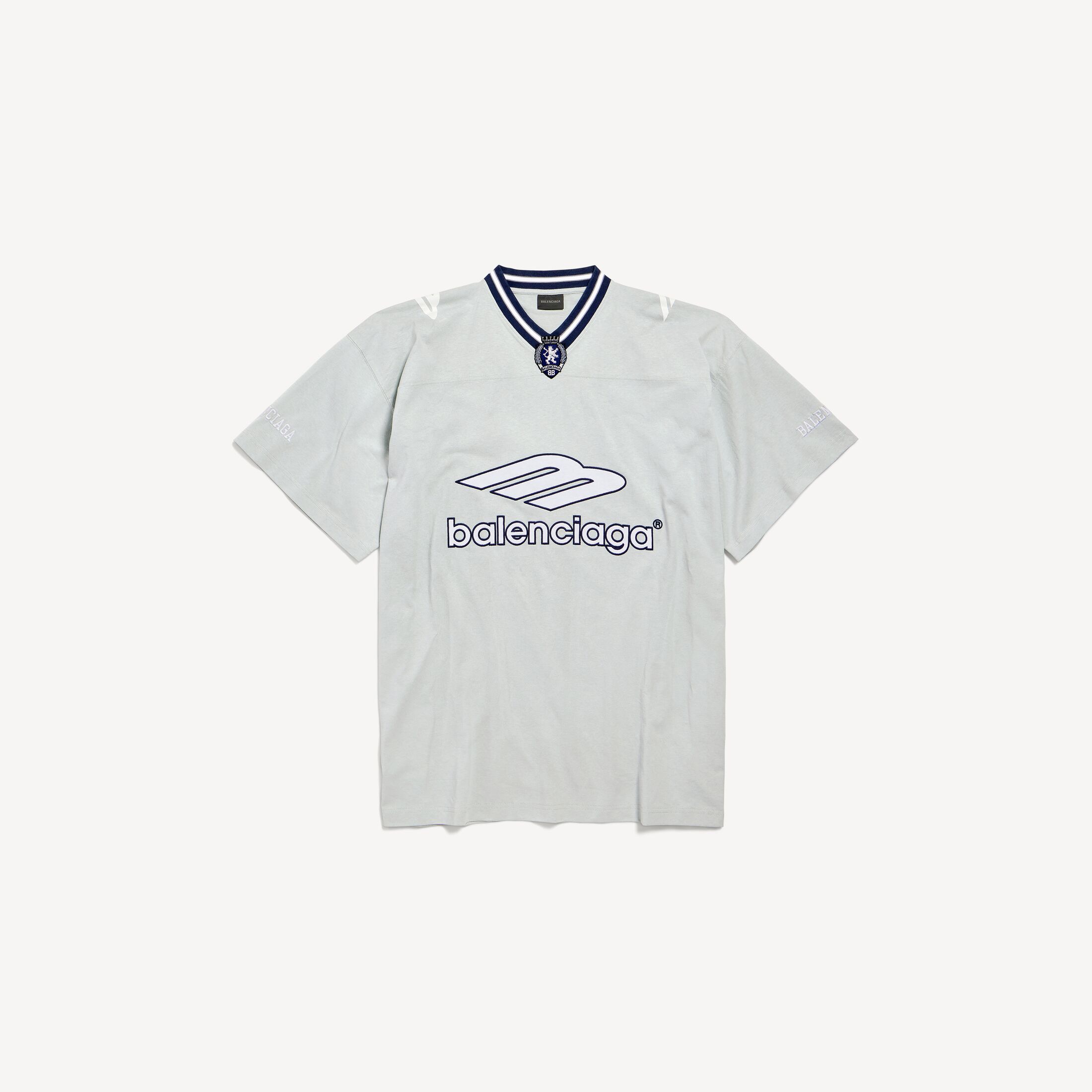 발렌시아가 남성 3B 풋볼 브이넥 오버사이즈 티셔츠 (그레이/화이트) 857086TTVQ61461