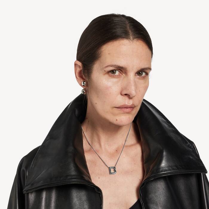 B Necklace in Shiny Silver | Balenciaga United Kingdom EN - Image 2