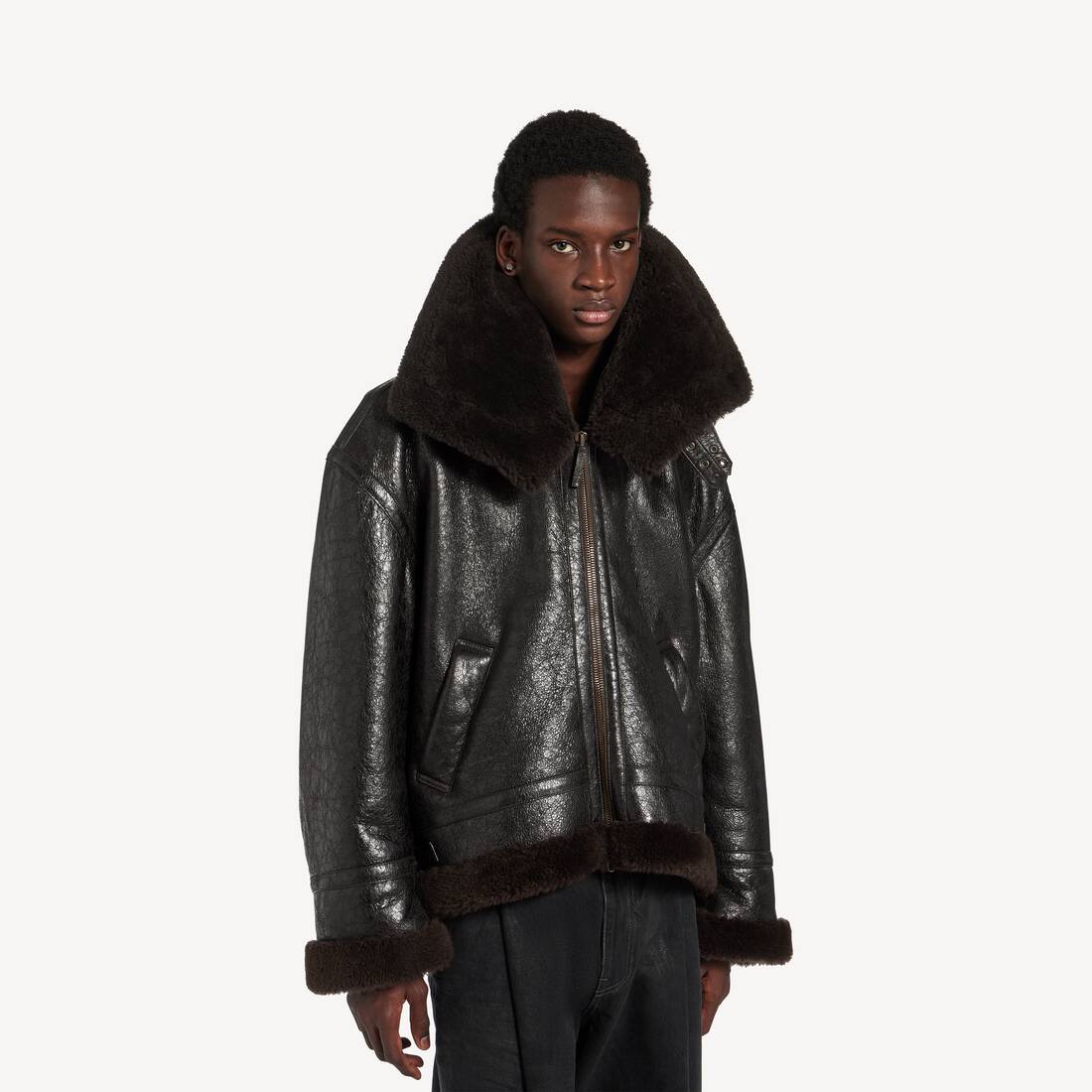 Men's High Collar Jacket in Brown | Balenciaga Thailand EN - Image 5