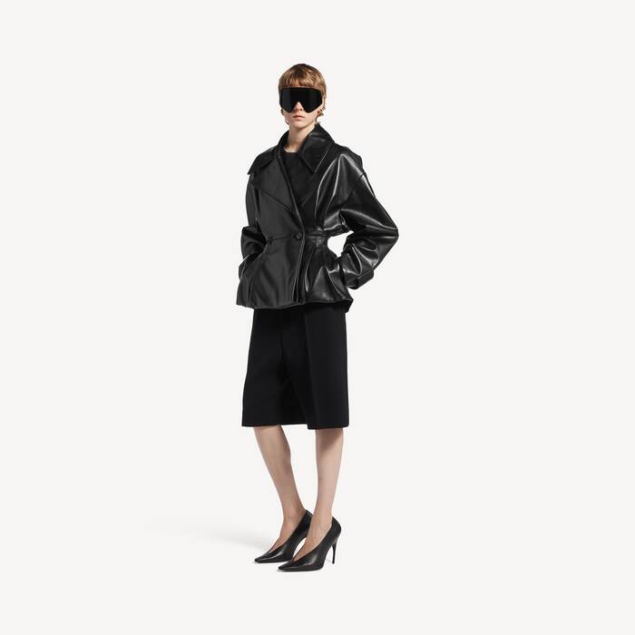 Women's Folded Short Trench in Black - Women | Balenciaga Poland EN - Image 3