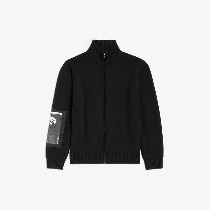 Men's Knitted Zip-up Cardigan With Patches in Black - Men | Balenciaga Australia EN - Image 2