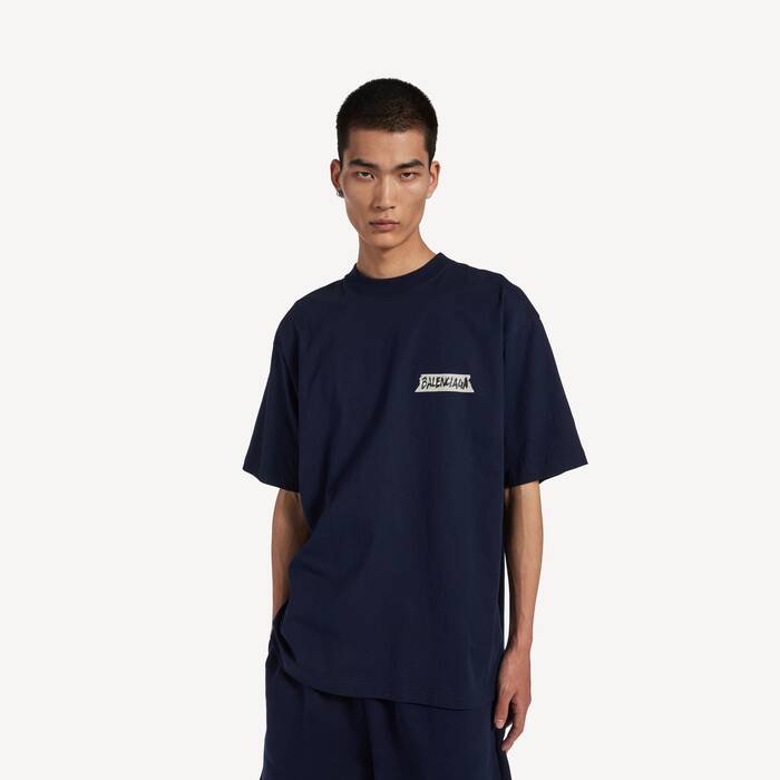 T-shirt Masking Tape Vestibilit&agrave; Media da Uomo in Navy - Uomo | Balenciaga Italia IT - Image 1