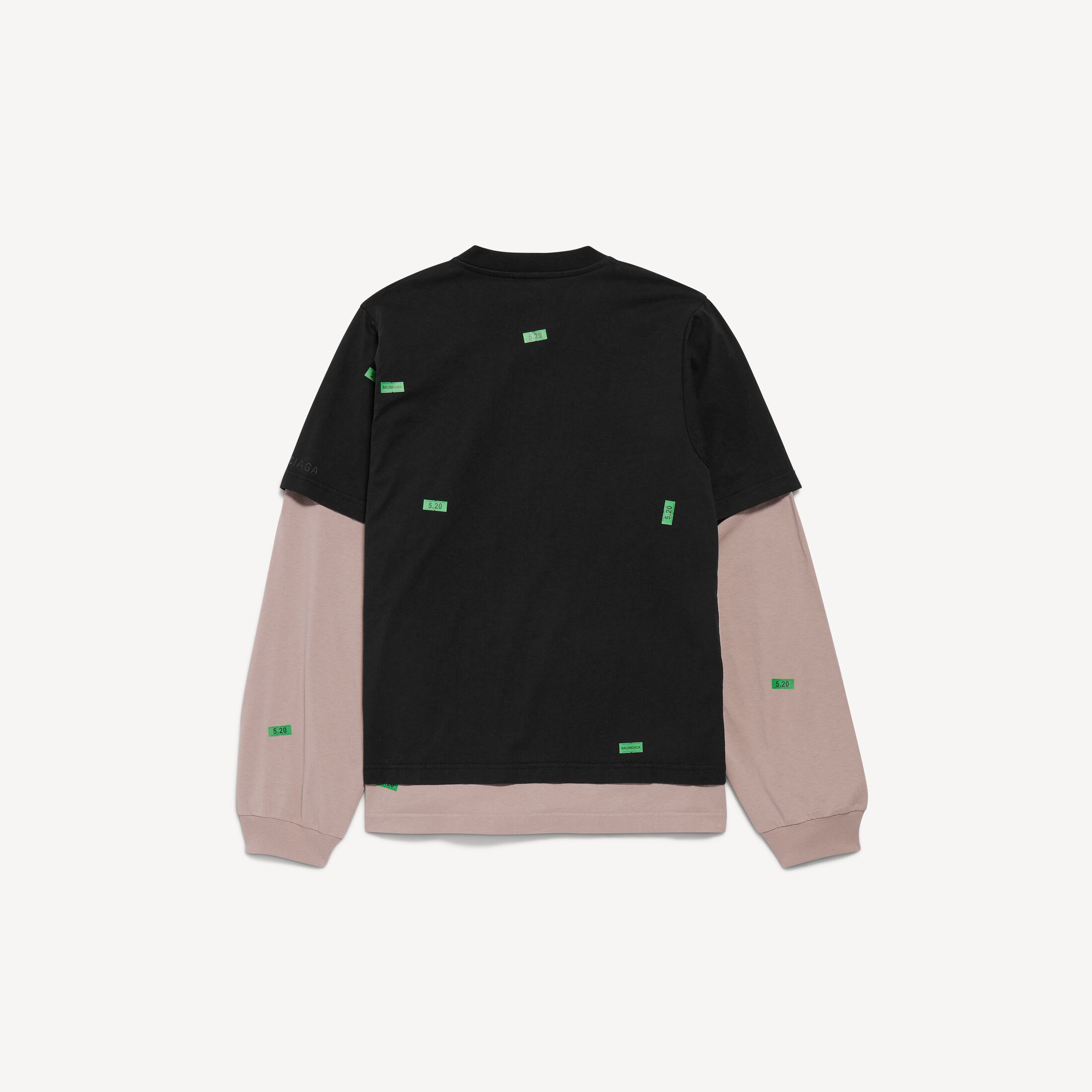 발렌시아가 남성 520 스티커 하이브리드 더블 티셔츠 (블랙/그린) 871497TUVN11077