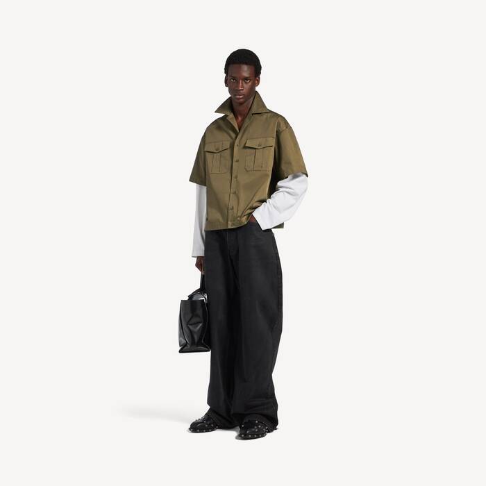 Men's Short Sleeves Hybrid Bowling Shirt in Khaki - Men | Balenciaga United States EN - Image 3