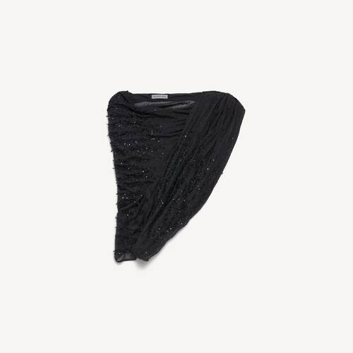 embroidered one shoulder draped top